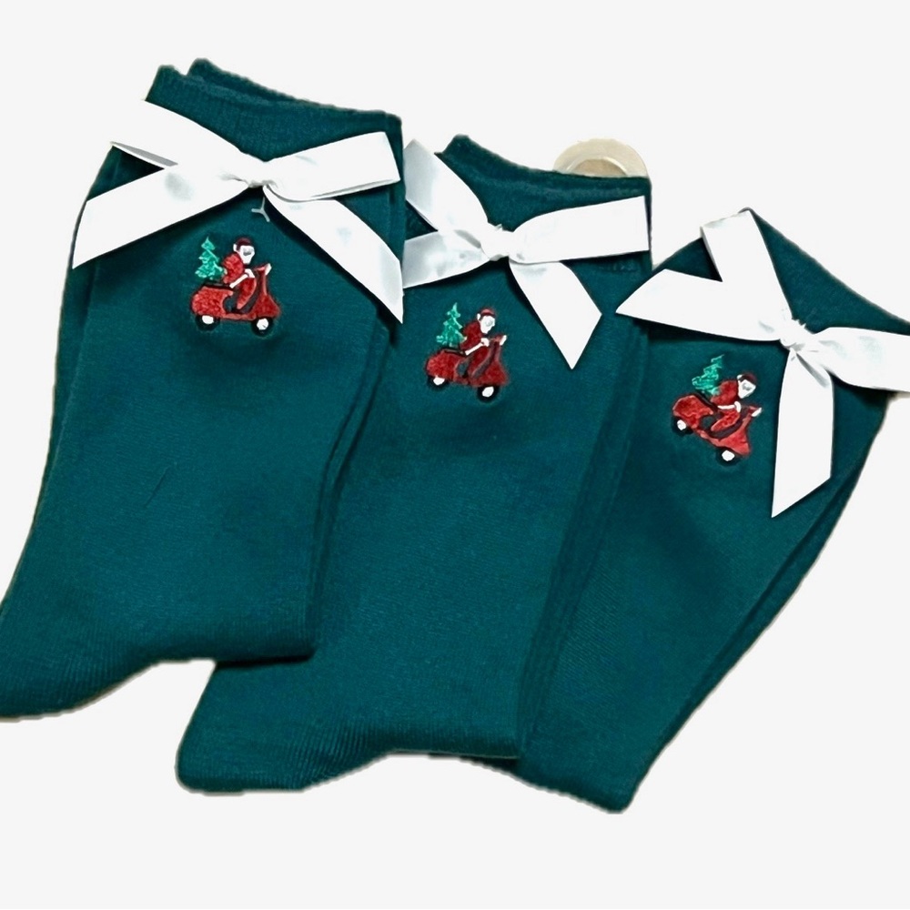 Christmas in July Festive Green Socks with Santa Embroidery